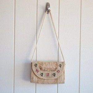 Vintage 1960s Crochet Butterfly Bohemian Boho Spring Cross Body Purse